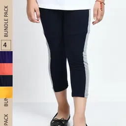 IndiWeaves Girls Pack Of 4 Colourblocked Pure Cotton Capris-image-100
