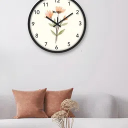 OLIVE TREE Black & Peach Printed Round Shaped Contemporary Analogue Wall Clock-5