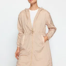 Trendyol Self Design Hooded Front-Open Overcoat-31