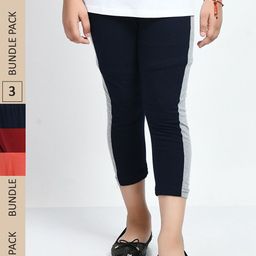 IndiWeaves Girls Pack Of 3 Colourblocked High Rise Pure Cotton Capris-image-92