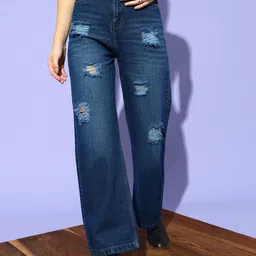 STREET 9 Women Blue Flared High-Rise Highly Distressed Light Fade Jeans-image-28
