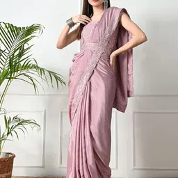 Pionex Embroidered Sequinned Pure Chiffon Belted Saree-picture-12