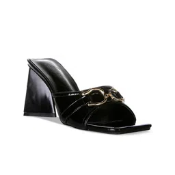 London Rag Black Solid Party Block Heels with Buckles-picture-3