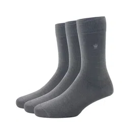 Louis Philippe Men Pack Of 3 Grey Cotton Calf Length Socks-image-3