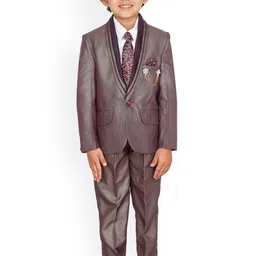 DKGF FASHION Kids Boys Wine Solid 4 Piece Suits-image-24
