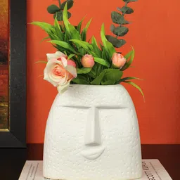TIED RIBBONS White Textured Upbeat Face Ceramic Flower Vase-image-60