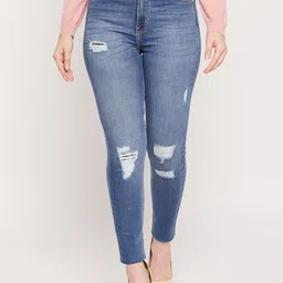 Madame Women Blue High-Rise Mildly Distressed Light Fade Jeans-image-87