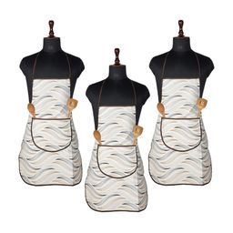 Kuber Industries 3-Pcs Cream Colored Front Pocket Printed Aprons-8