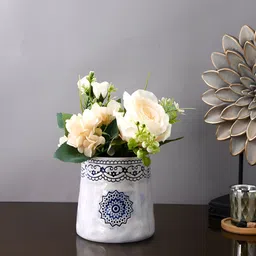Aura White & Navy Blue Printed Ceramic Vase-image-53