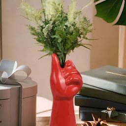 Kaolinite Red Hand Shaped Flower Vase-image-65