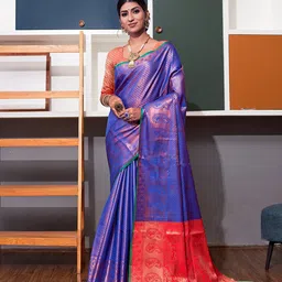 JUST FASHION Woven Design Zari Art Silk Kanjeevaram Saree-picture-27