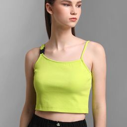 Kazo Neon Green Ribbed Pure Cotton Crop Top-image-57