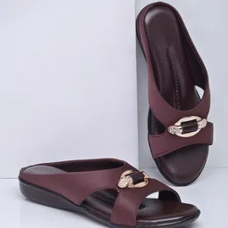 sneakers villa Women Emebllished Open Toe Flats with Buckles-picture-46