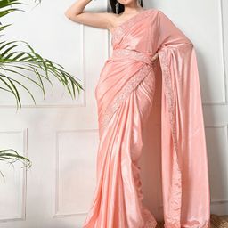 Pionex Solid Sequinned Pure Chiffon Belted Saree-picture-6