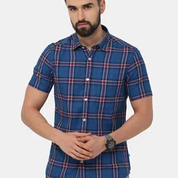 NIRVAAN Men Blue Tartan Checks Slim Fit Casual Shirt-image-26