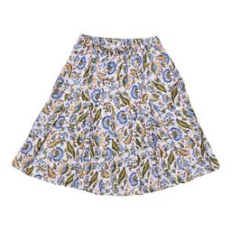 Fashionable Girls Blue & Green Floral Printed A-Line Pure Cotton Skirt-image-91
