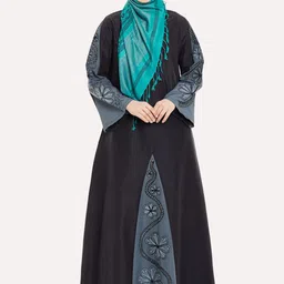 MOMIN LIBAS Women Black & Grey Embroidered Abaya Burqas-image-79