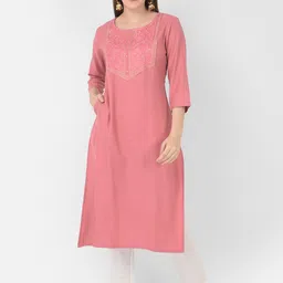 Span Women Ethnic Motifs Yoke Design Thread Work Pastels Kurta-image-47