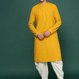 Sangria Geometric Sequinned Embroidered Mandarin Collar Cotton Straight Kurta-image-24