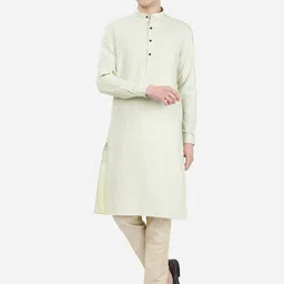 JADE BLUE Woven Design Mandarin Collar Kurta-image-43