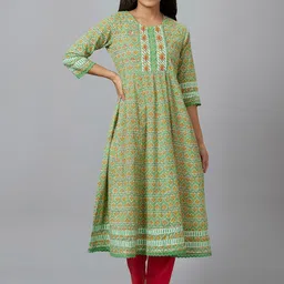 Globus Green Ethnic Motifs Printed Pure Cotton Anarkali Kurta-picture-21
