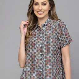 VALBONE Women Classic Geometric Printed Pure Cotton Shirt-12