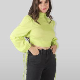 PRETTY LOVING THING Lime Green High Neck Tie-Up Crop Top-image-18