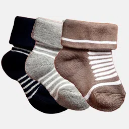 N2S NEXT2SKIN Infants Pack Of 3 Striped Cotton Ankle-Length Socks-image-89
