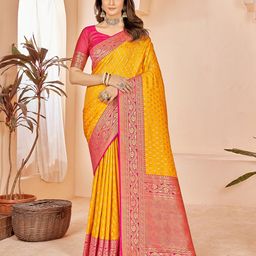 Mehrang Ethnic Motifs Woven Design Zari Silk Cotton Banarasi Saree-picture-33