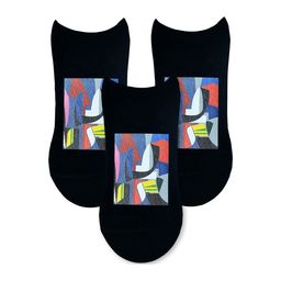 TOFFCRAFT Men Pack of 3 Black Patterned Cotton Ankle-Length Socks-40