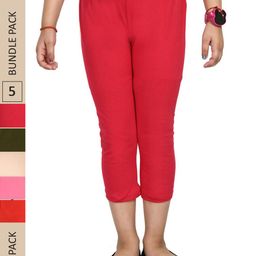IndiWeaves Girls Pack Of 5 Mid-Rise Cotton Capris-image-83