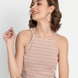 CHARMGAL Women Cream & Red Striped Pure Cotton Tube Crop Top-picture-13