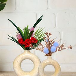 GW CREATIONS 2 Pieces Yellow Printed Donut Shaped Flower Vases-image-20