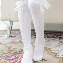 EL REGALO Girls White Self Design Knee-Length Cotton Socks-12
