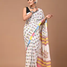 Shivanya Handicrafts Floral Pure Cotton Block Print Saree-image-86
