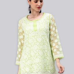 Seva Chikan Ethnic Motifs Embroidered Chikankari Straight Kurti With Slip-49