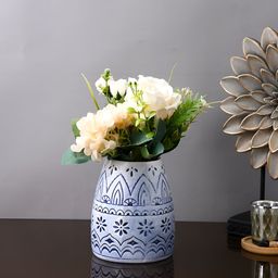 Aura White & Navy Blue Printed Ceramic Vase-image-59