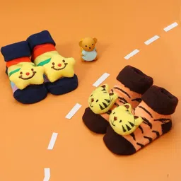 Yellow Bee Boys Pack Of 2 Patterned Ankle Length Anti-Skid Cotton Socks-18