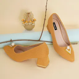 Sherrif Shoes Women Mustard Yellow Block Pumps-49