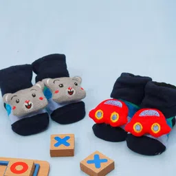 Yellow Bee Infant Boys Pack Of 2 Stuffed Toy Patterned Anti-Skid Cotton Ankle Socks-2