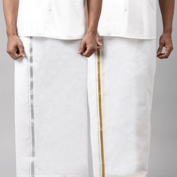 WHITE HEART Men Pack Of 2 White Solid Pure Cotton Dhotis-38
