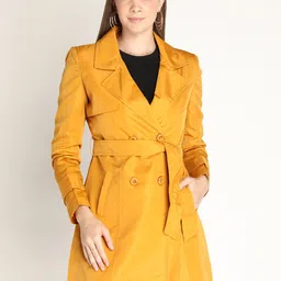 HONNETE Women Gold-Toned Solid Trench Coats-picture-22