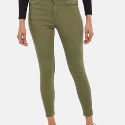 People Women Olive Green Slim Fit Stretchable Jeans-picture-11