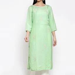 DART STUDIO Floral Embroidered Straight Linen Kurta-2