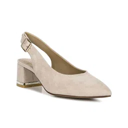 London Rag Suede Block Pumps with Buckles-15