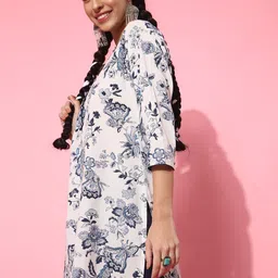 indo street Floral Printed Band Collar Pure Cotton Straight Kurti-56