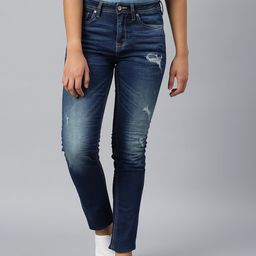Woodland Women Blue Mildly Distressed Light Fade Stretchable Jeans-image-64