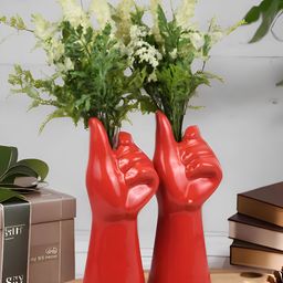 Kaolinite 2 Pieces Red Hand Shaped Ceramic Flower Vases-image-18