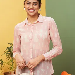 Globus Pink Abstract Printed Shirt Collar Cuffed Sleeve Georgette Shirt Style Top-picture-29