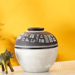 AAKRITI ART CREATIONS White Printed terracotta Vase-picture-12